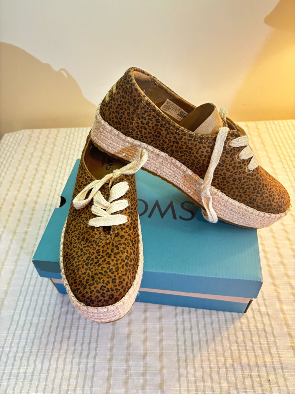 TOMS Leopard-Print Espadrille Platform Sneakers in Brown and Cream